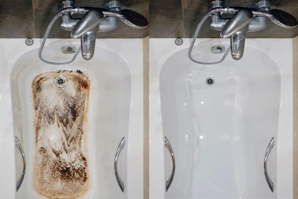 Badewanne vor und nach der Reinigung_